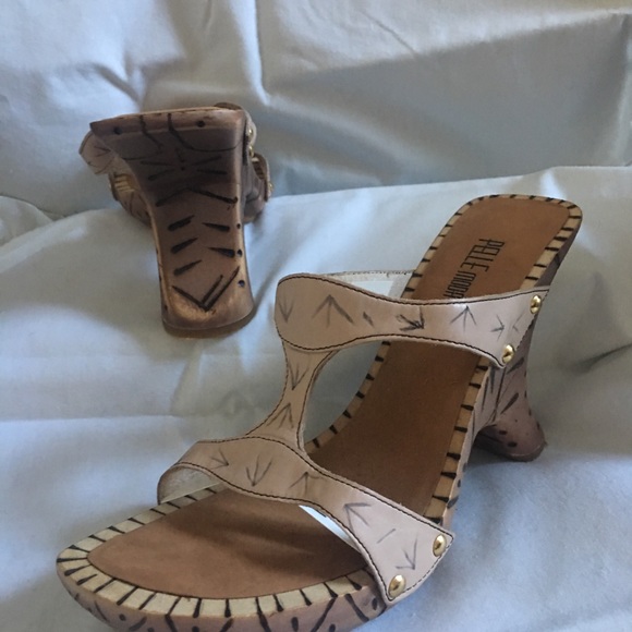 Never worn- Vintage Wood /Leather Pele Moda Wedges - Picture 2 of 2